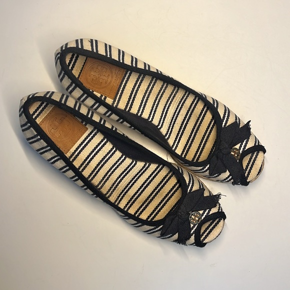 Tory Burch Jackie Striped Peep-Toe Wedge  Women’s Size US 11 B - Picture 7 of 15